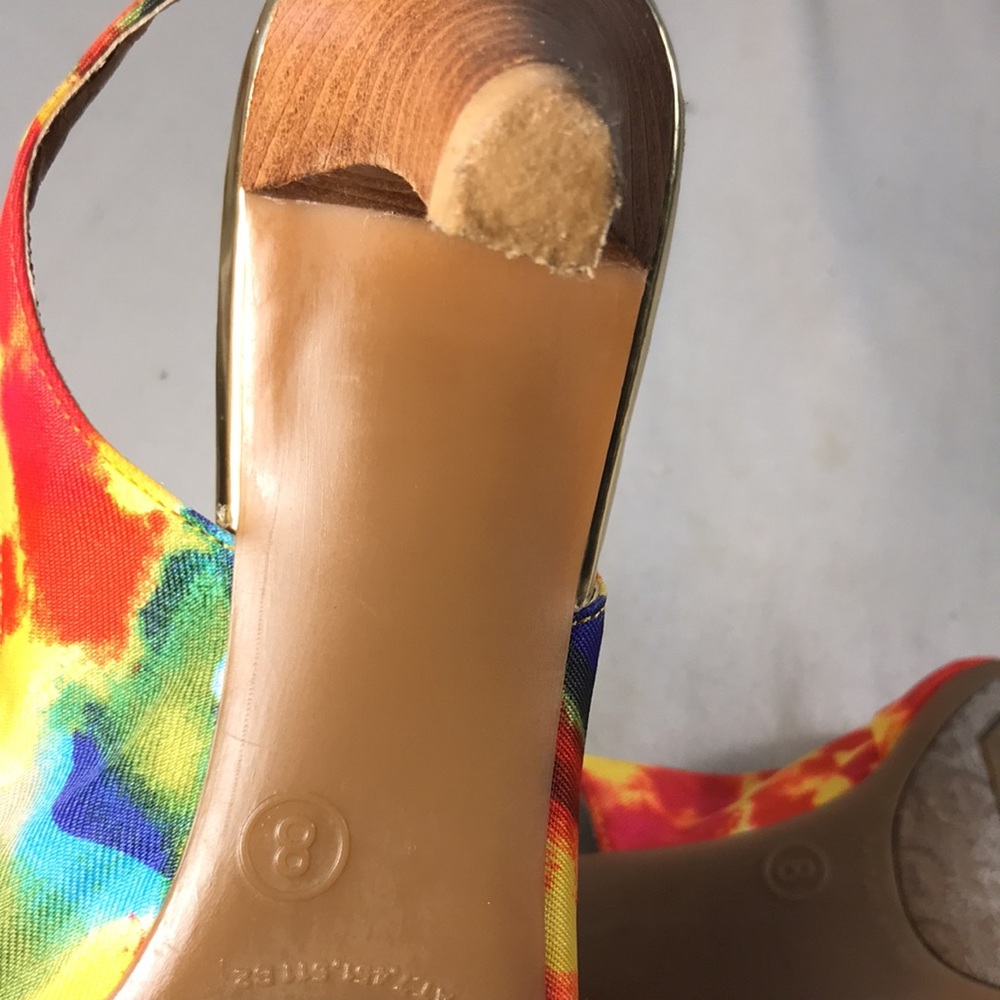 Etienne Aigner Hadley Women's Colorful Canvas With Bows Peep Toe Slingback Heels - Picture 8 of 9